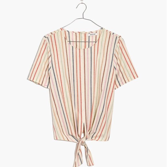 Madewell Button-Back Tie Tee in Rainbow Stripe size M - Picture 7 of 7